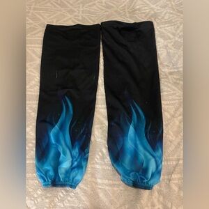 Ice Hockey Socks Adult 30” Black with Blue Flames